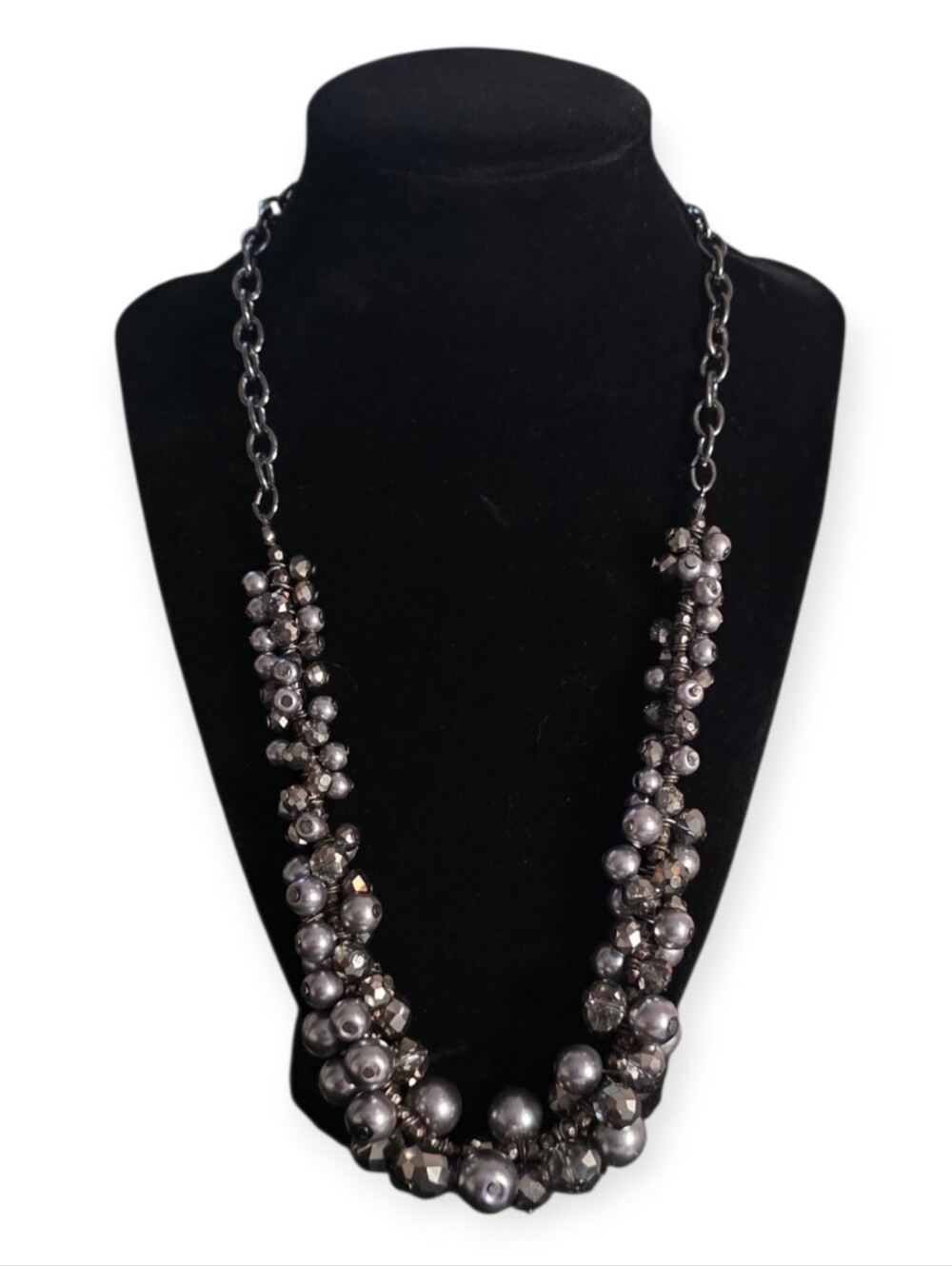 Simply Vera Vera Wang Gunmetal AB Faux Pearl Beaded Statement Necklace 22"